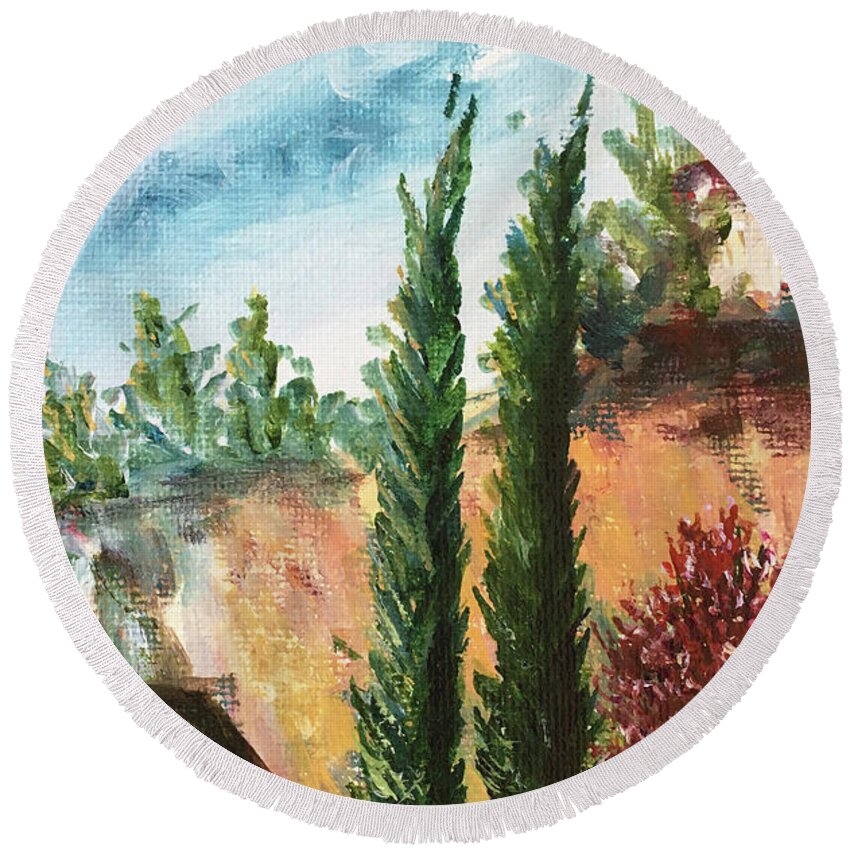 Temecula Round Beach Towel featuring the painting Temecula Cyprus by Roxy Rich