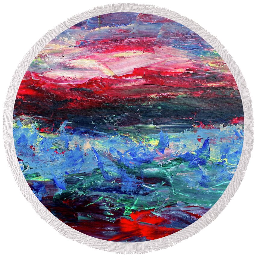 Ocean Round Beach Towel featuring the painting Tempest by Teresa Moerer