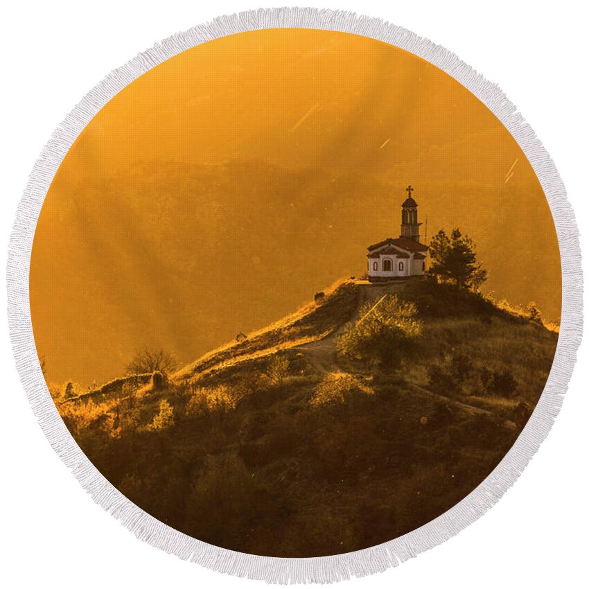 Bulgaria Round Beach Towel featuring the photograph Temple In a Holy Mountain by Evgeni Dinev