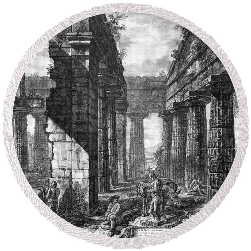 1778 Round Beach Towel featuring the drawing Temple Of Neptune by Giovanni Battista Piranesi