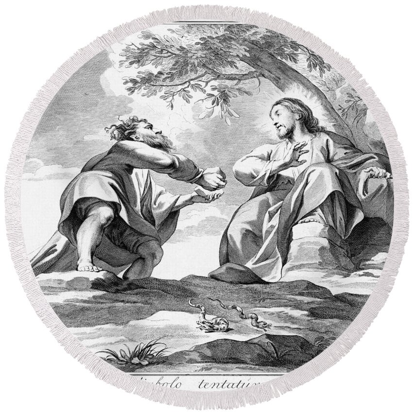 1747 Round Beach Towel featuring the drawing Temptation Of Christ by Jan Punt