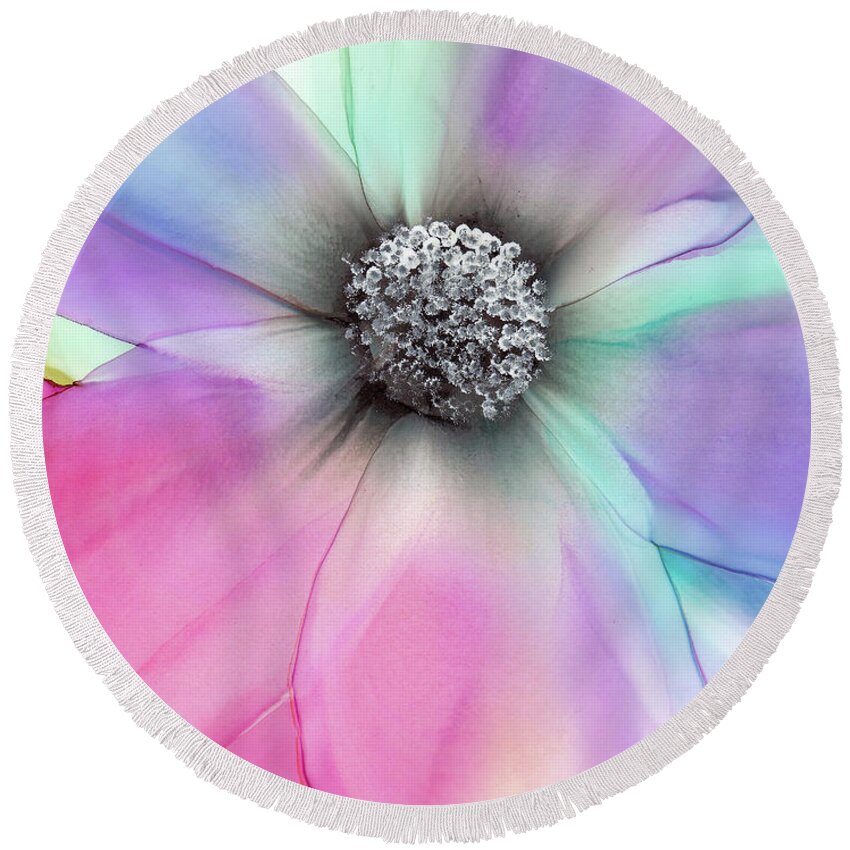 Flower Round Beach Towel featuring the painting Tender by Kimberly Deene Langlois