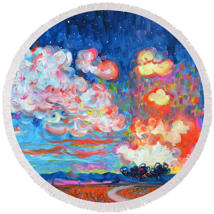 Sunset Round Beach Towel featuring the painting Tequila Sunset by Chiara Magni