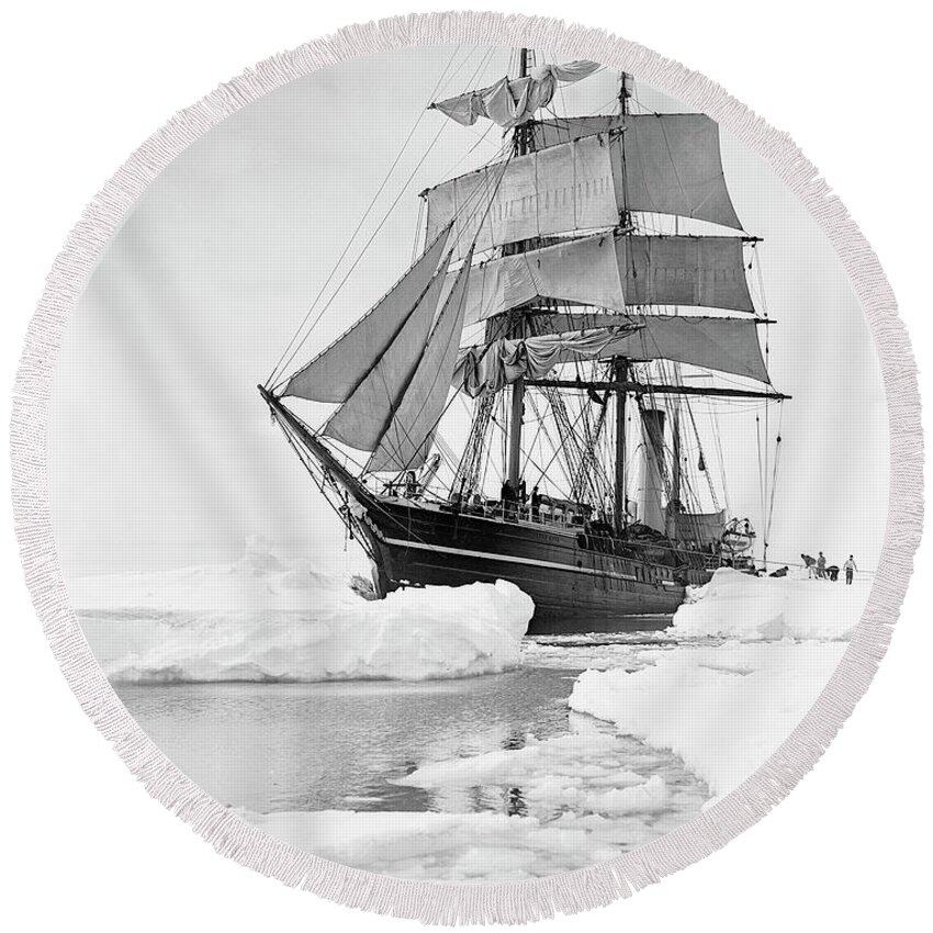 1900s Round Beach Towel featuring the photograph Terra Nova in Antarctic pack ice, 1910 by Scott Polar Research Institute