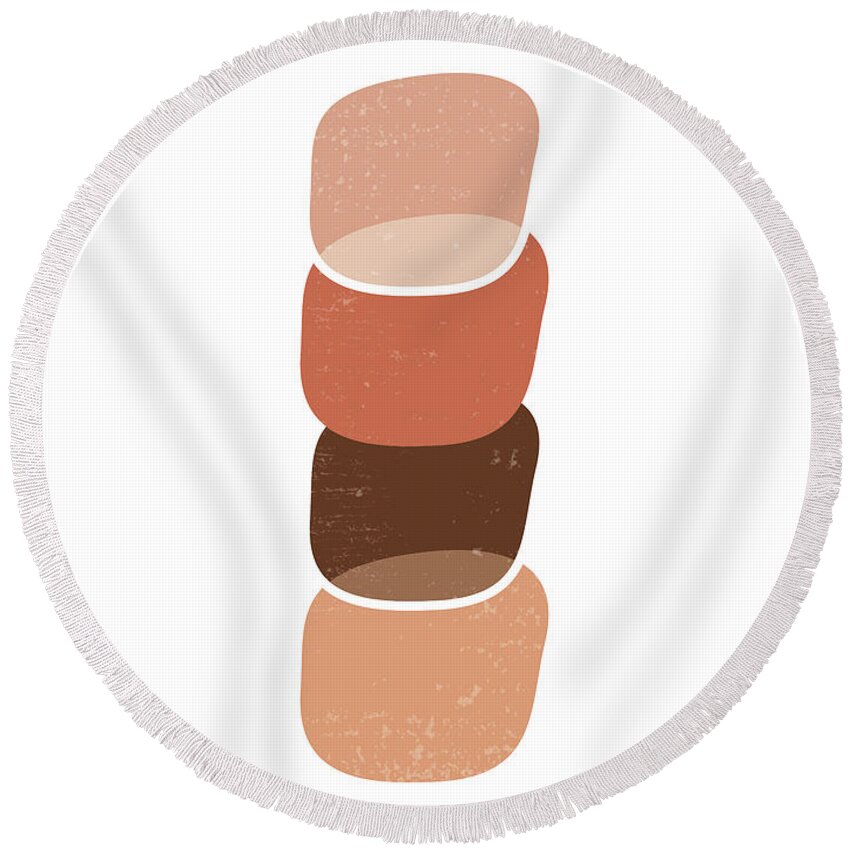 Terracotta Round Beach Towel featuring the mixed media Terracotta Abstract 59 - Modern, Minimal, Contemporary Abstract Art - Brown, Burnt Sienna by Studio Grafiikka