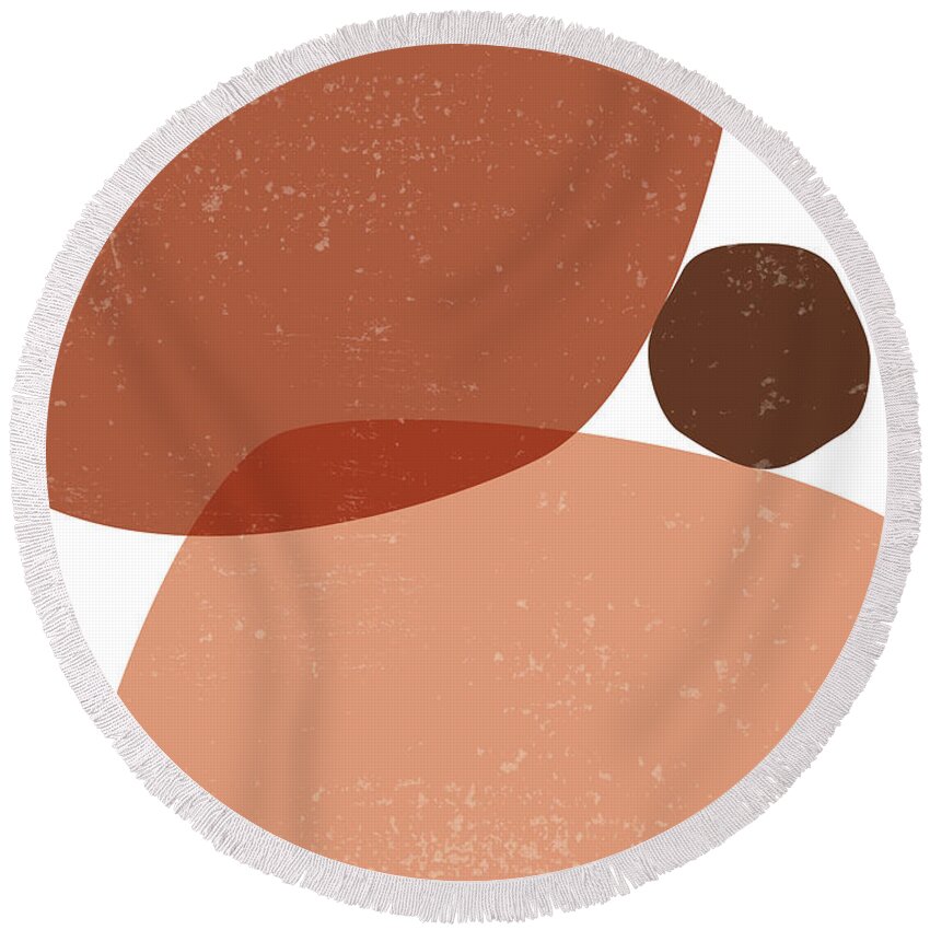 Terracotta Round Beach Towel featuring the mixed media Terracotta Abstract 72 - Modern, Contemporary Art - Abstract Organic Shapes - Minimal - Brown by Studio Grafiikka