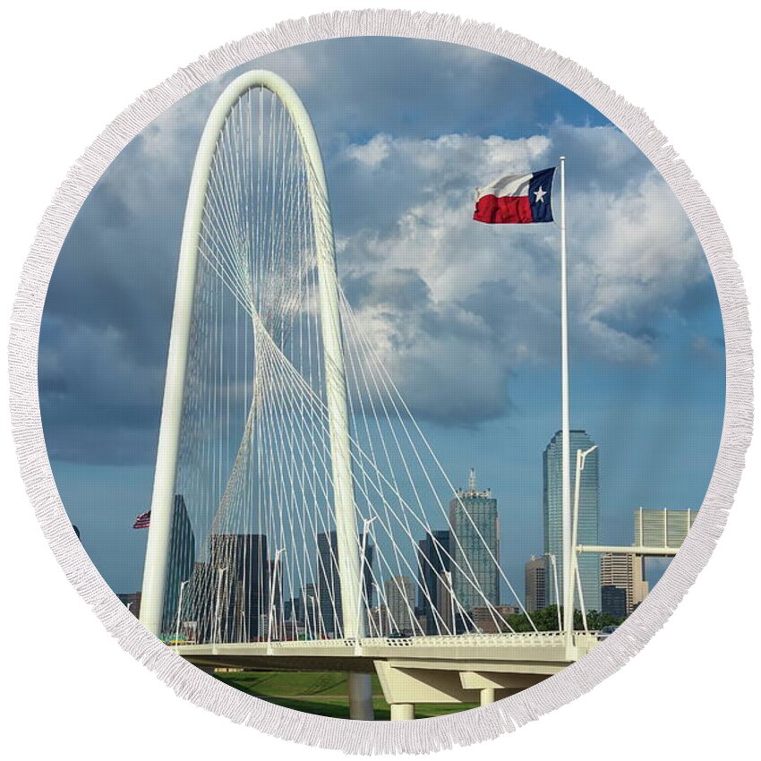 Cityscape Round Beach Towel featuring the photograph Texas Flag on a Windy Day by Diana Mary Sharpton