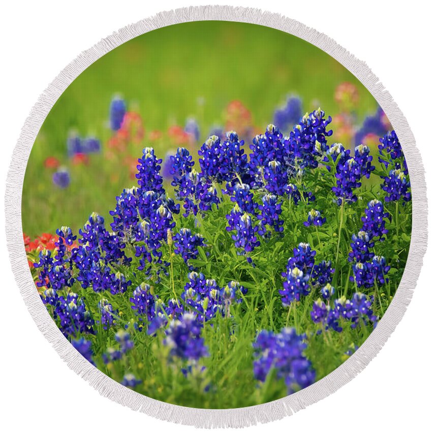 Bluebonnets Round Beach Towel featuring the photograph Texas Wildflowers by Pam Rendall