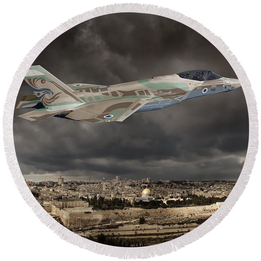 Lightning Round Beach Towel featuring the digital art TF-35I Barak II by Custom Aviation Art