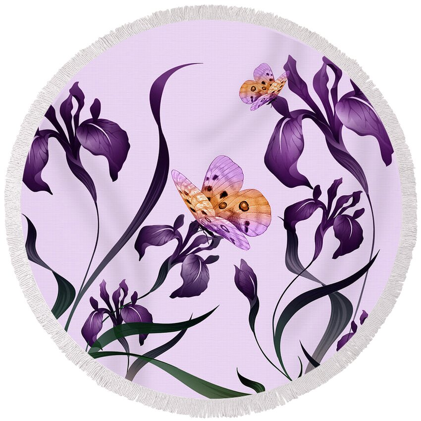 Thank You Round Beach Towel featuring the digital art Thank You for Being a Hero with Purple Iris by Doreen Erhardt