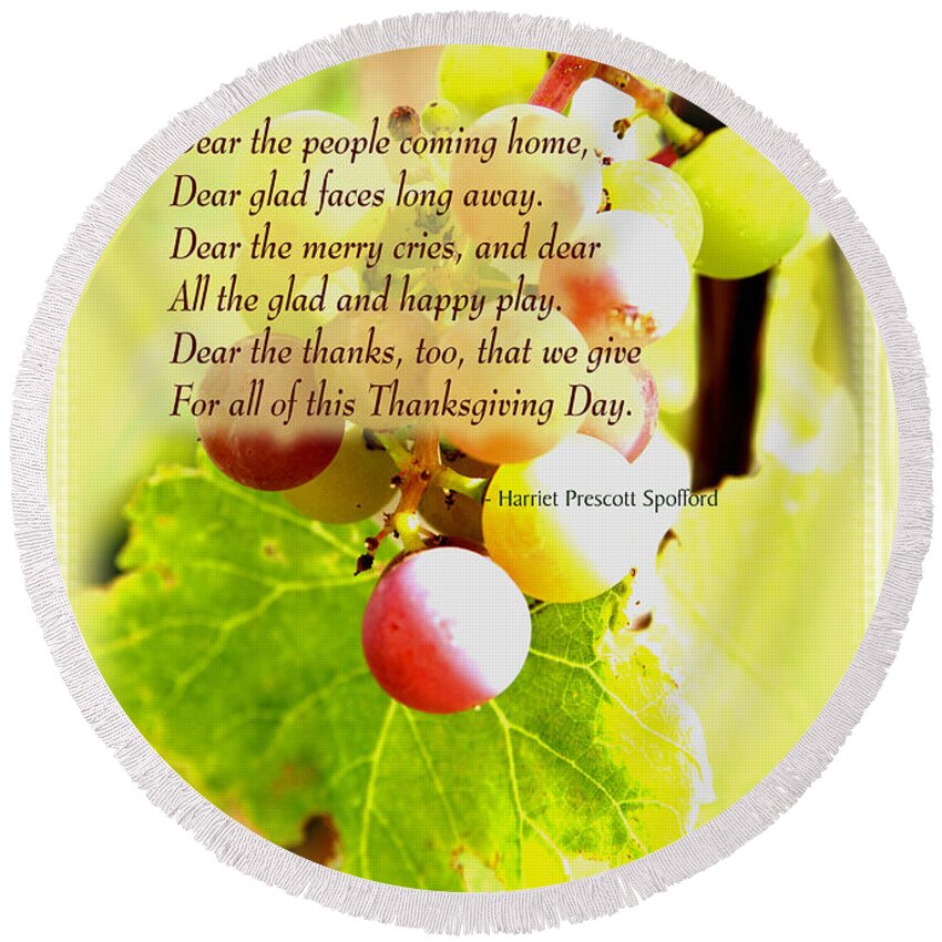 Grapes Round Beach Towel featuring the mixed media Thanksgiving Day Poem by Kae Cheatham