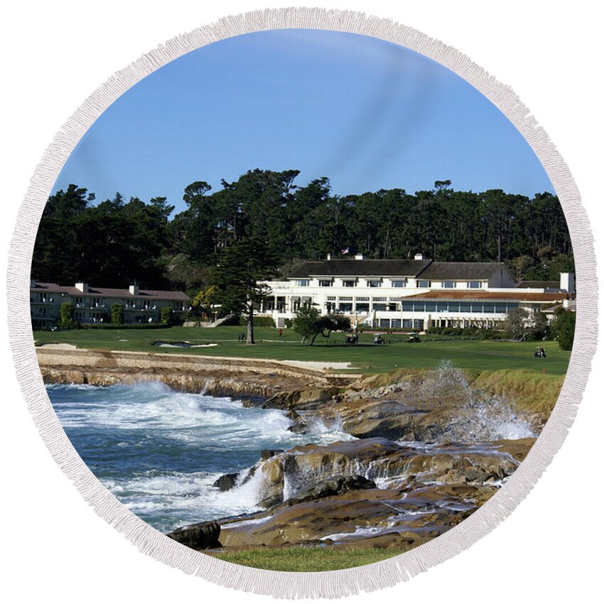 The 18th At Pebble Round Beach Towel featuring the photograph The 18th At Pebble Beach by Barbara Snyder