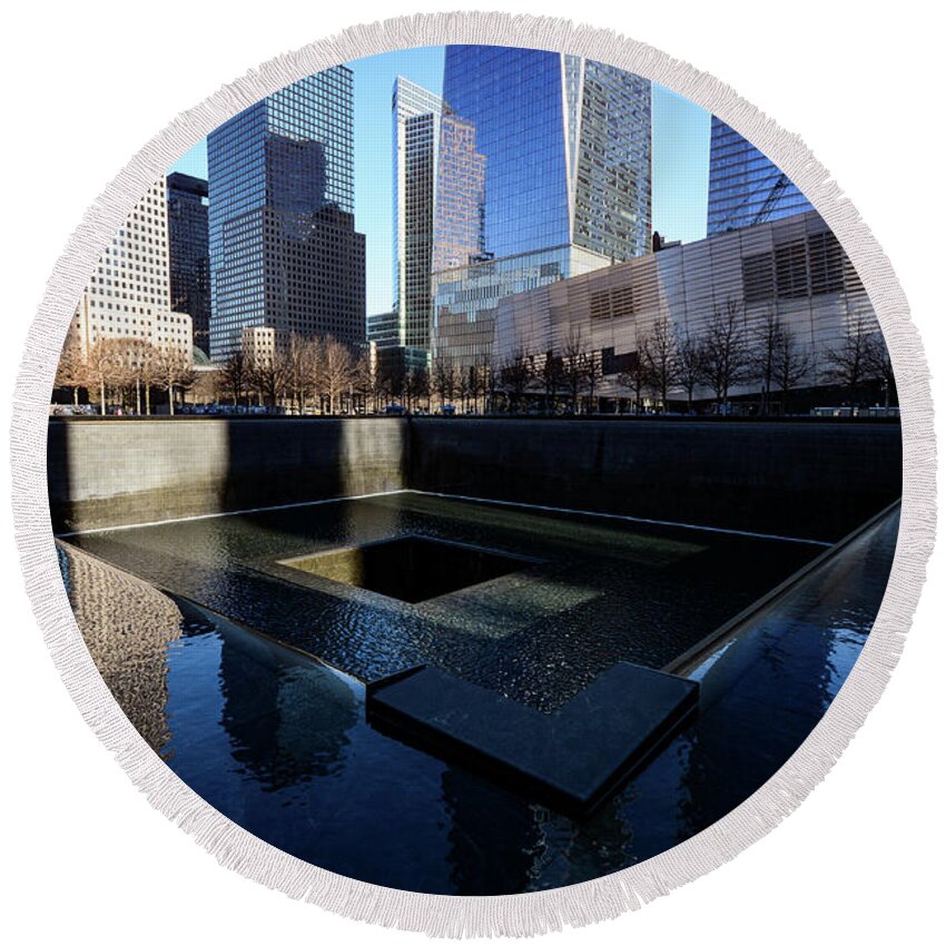 9/11 Round Beach Towel featuring the photograph For The Survivors - Ground Zero, 9/11 Memorial. New York City by Earth And Spirit