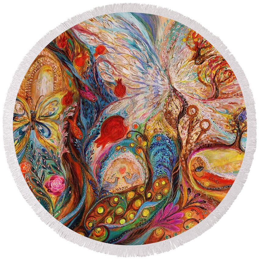 Angel Round Beach Towel featuring the painting The Angel Wings #14. Spirit of Jerusalem by Elena Kotliarker