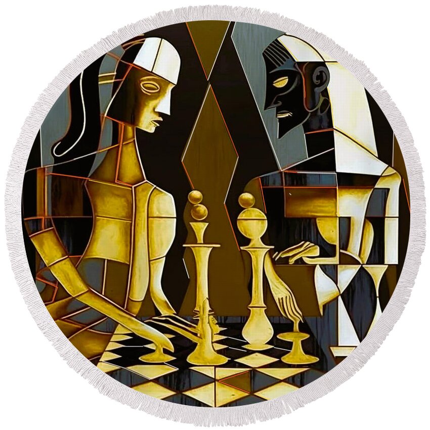 Chess Round Beach Towel featuring the painting The Art Of Chess Art Print by Crystal Stagg