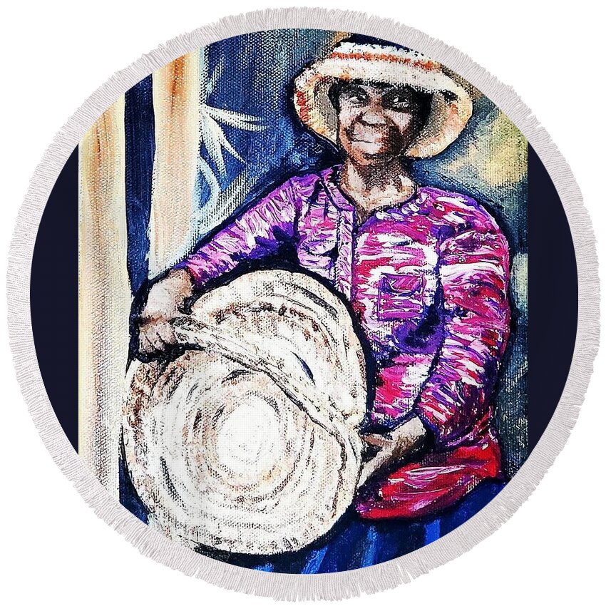 Charleston Round Beach Towel featuring the painting The Artist by Amy Kuenzie
