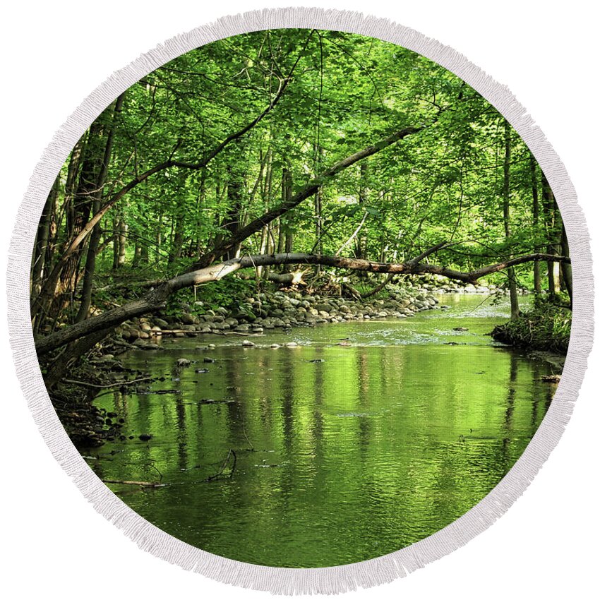 Spring Round Beach Towel featuring the photograph The babbling brook by Scott Olsen