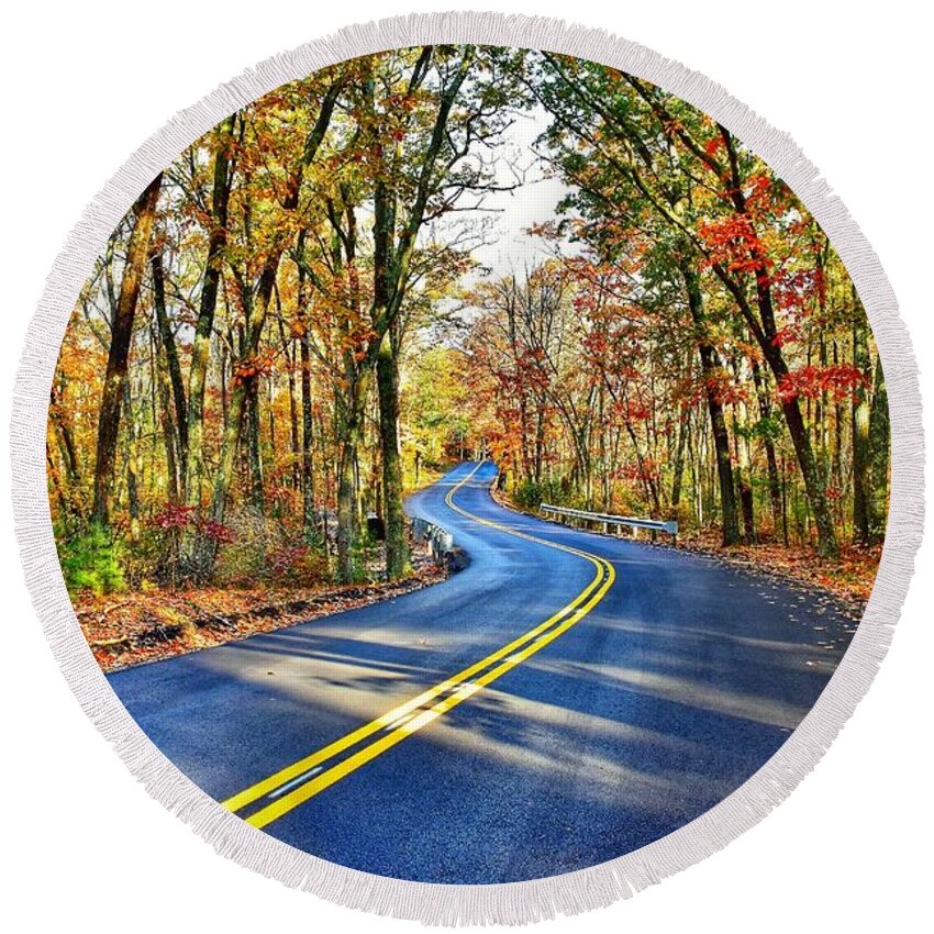 Road Round Beach Towel featuring the photograph The Back Roads in the Fall by Monika Salvan