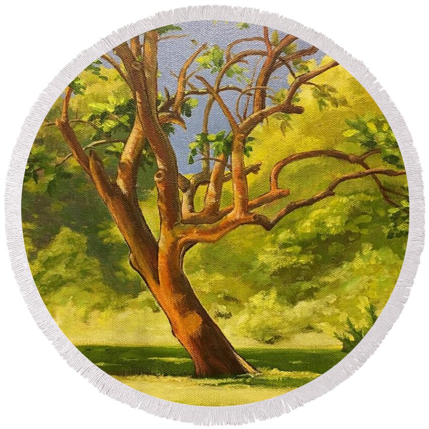 Tree Round Beach Towel featuring the painting The Baron of Westerwood by Don Morgan