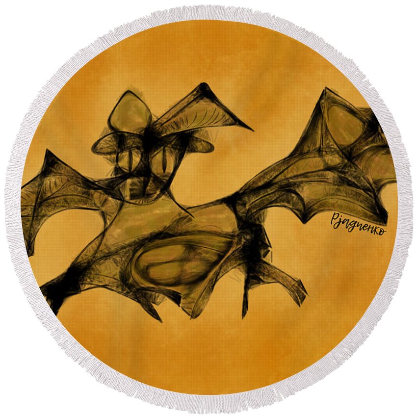 Bat Round Beach Towel featuring the digital art Funny looking bat want to be terifying by Ljev Rjadcenko
