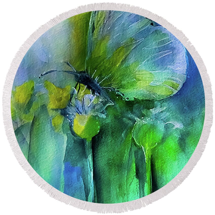 Butterfly Round Beach Towel featuring the painting The Beautiful Life Of A Bug by Lisa Kaiser