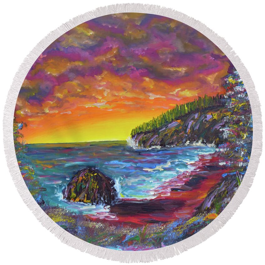Landscape Round Beach Towel featuring the painting The Beginning of the End by Ashley Wright