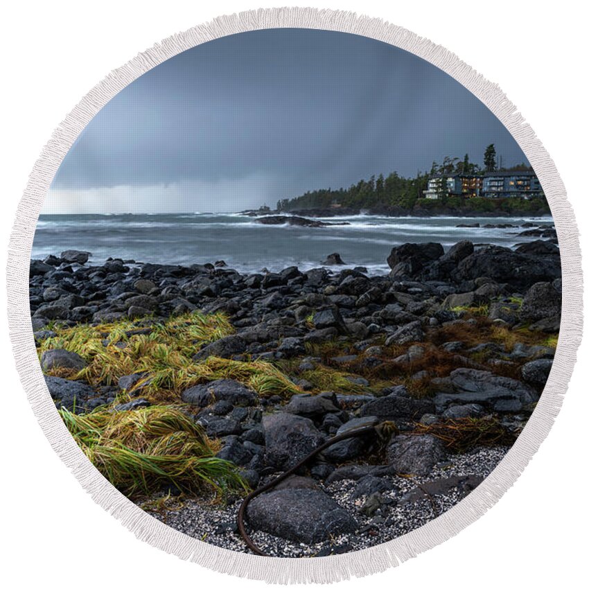 Canada Round Beach Towel featuring the photograph The Black Rock Resort by Bill Cubitt