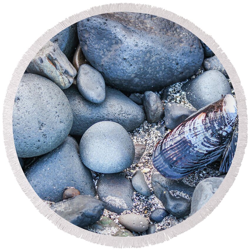 2016 Round Beach Towel featuring the photograph The Blue Shore by Gerri Bigler