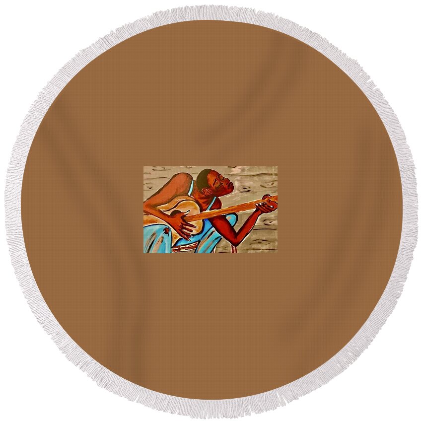  Round Beach Towel featuring the painting The Blues by Angie ONeal
