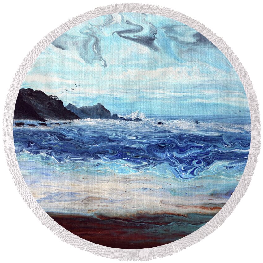 Oregon Round Beach Towel featuring the painting The Bluffs of Ona Beach by Laura Iverson