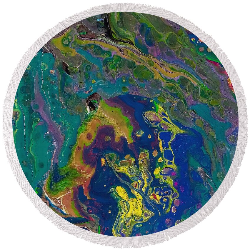 Abstract Round Beach Towel featuring the painting The Brain by Gena Herro