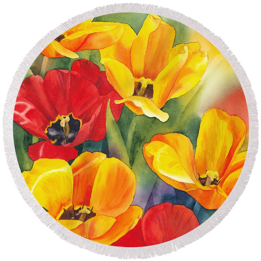 Flower Round Beach Towel featuring the painting The Breath of Spring by Espero Art