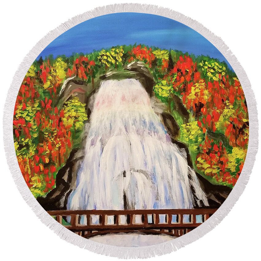 The Bridge Round Beach Towel featuring the painting The Bridge by Curtis Sikes