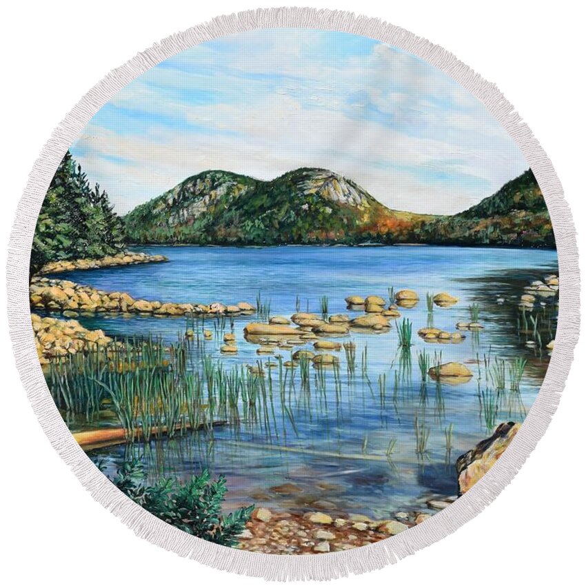 Acadia Round Beach Towel featuring the painting The Bubbles, Acadia National Park by Eileen Patten Oliver