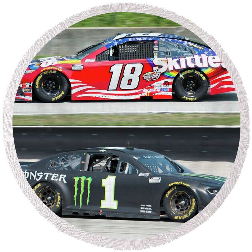 Kyle Busch Round Beach Towel featuring the photograph The Busch Brothers by Billy Knight