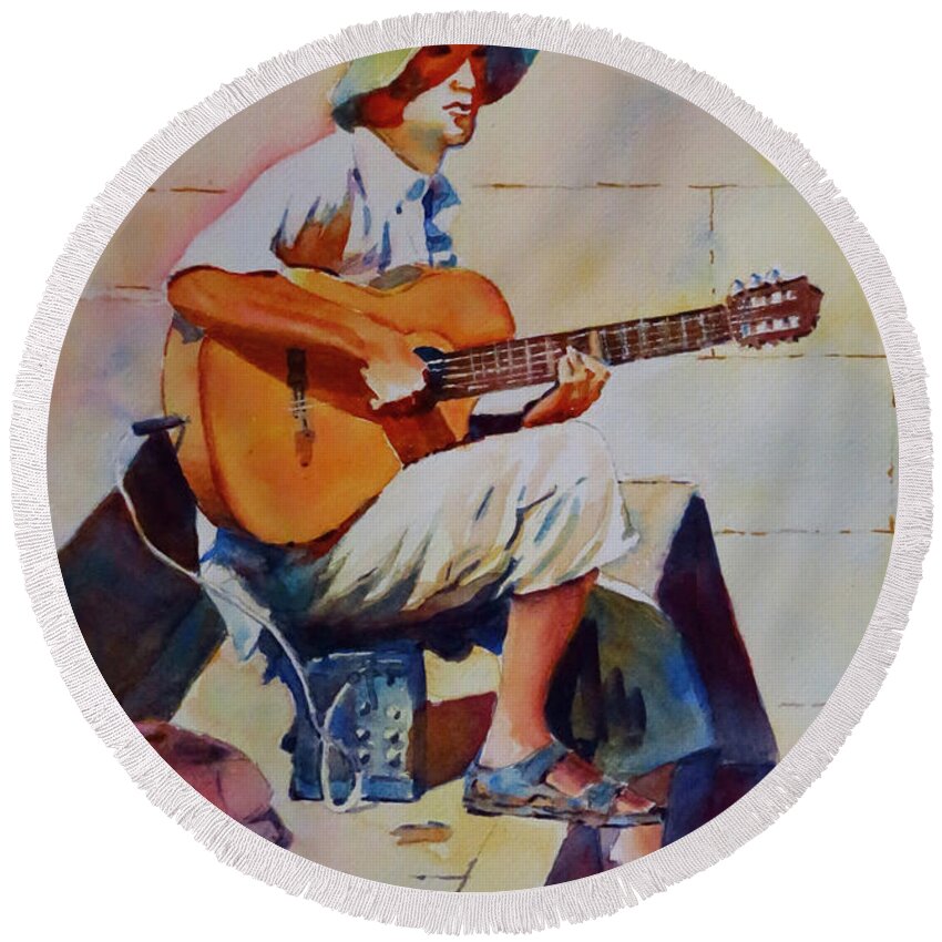 Summer Round Beach Towel featuring the painting The Busker-G.Berry #54 by David Gilmore