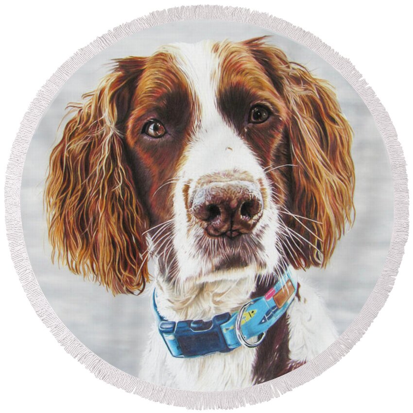 Dog Round Beach Towel featuring the drawing The Captain's Mate by Kelly Speros