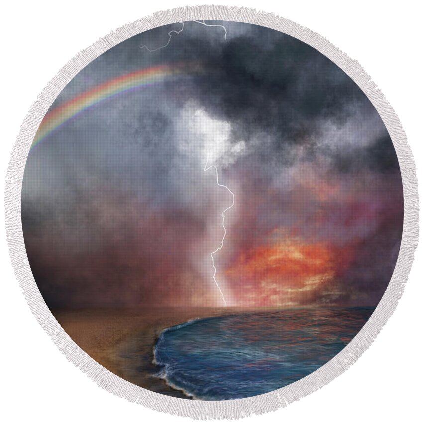 Rainbow Round Beach Towel featuring the digital art The Chaos and the Calm by Rachel Emmett