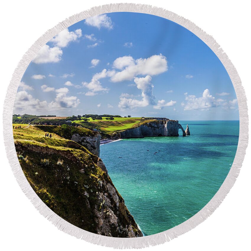 Etretat Round Beach Towel featuring the photograph The cliffs at Etretat by Fabiano Di Paolo
