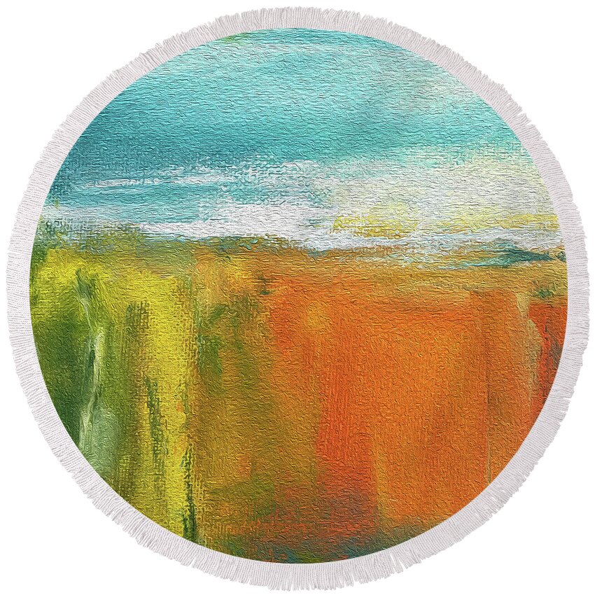 Cliff Round Beach Towel featuring the mixed media The Cliffs by Linda Bailey