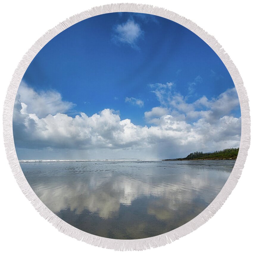 Tofino Round Beach Towel featuring the photograph The Clouds and the Tide by Allan Van Gasbeck