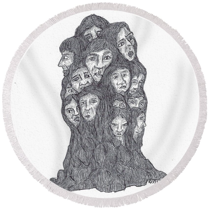 Cluster Round Beach Towel featuring the drawing The Cluster by Teresamarie Yawn