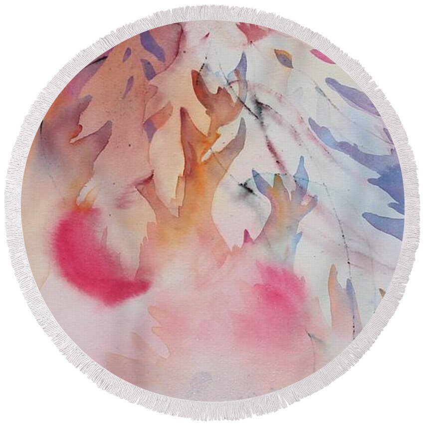 Abstract Floral Round Beach Towel featuring the painting The Colors of Wind by Amanda Amend