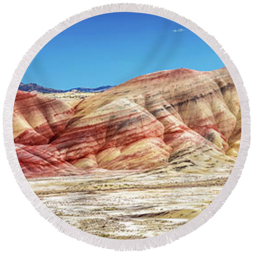 Painted Hills Round Beach Towel featuring the photograph The colourful Painted Hills by Pierre Leclerc Photography