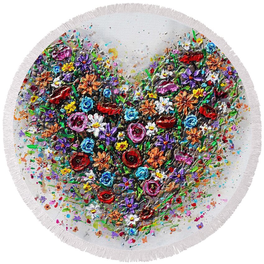 Heart Round Beach Towel featuring the painting The Colours of Love by Amanda Dagg
