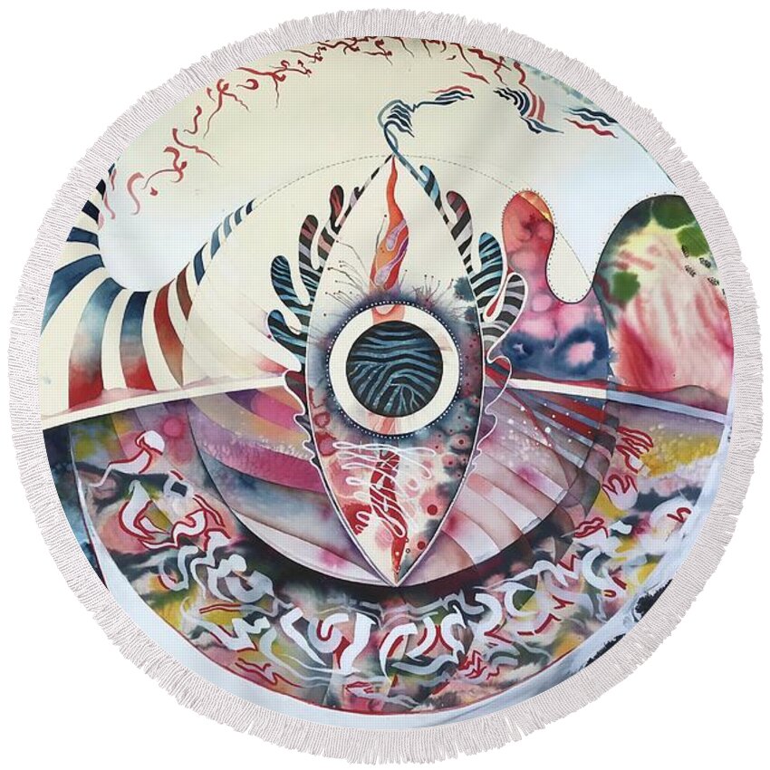 Cosmic Eye Round Beach Towel featuring the painting The Cosmic Eye by Glen Neff