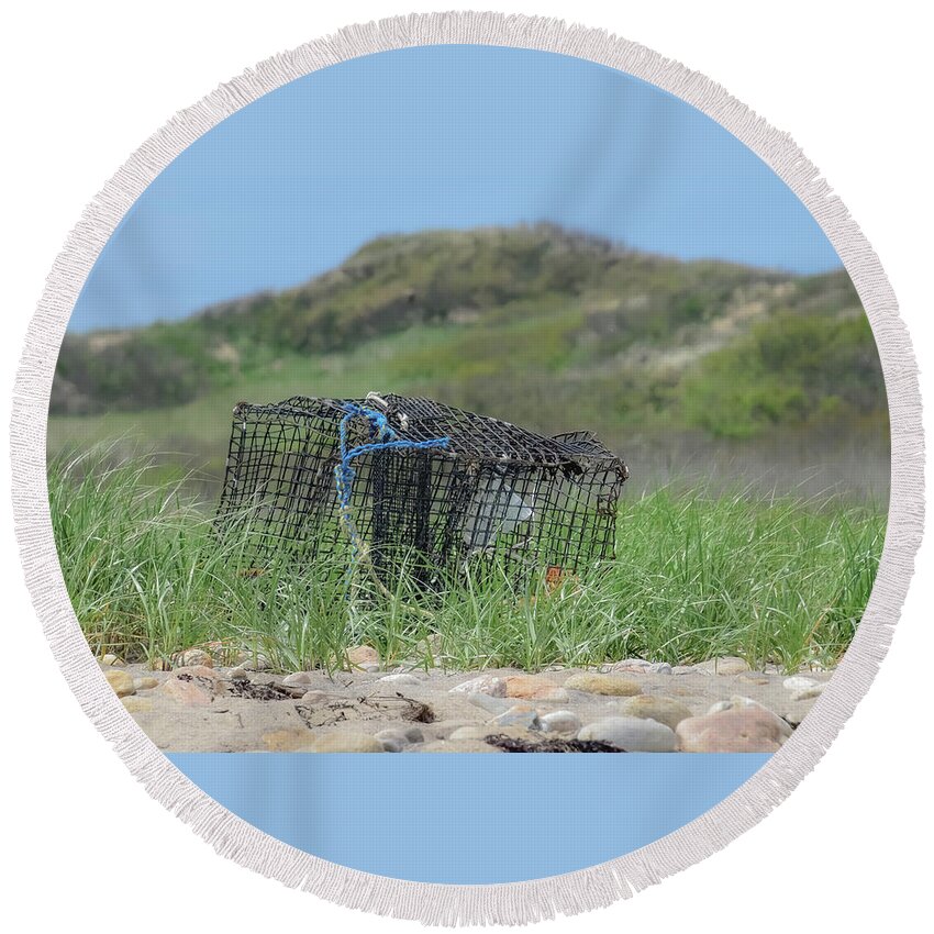 The Crab Trap Round Beach Towel featuring the photograph The Crab Trap by Christina McGoran