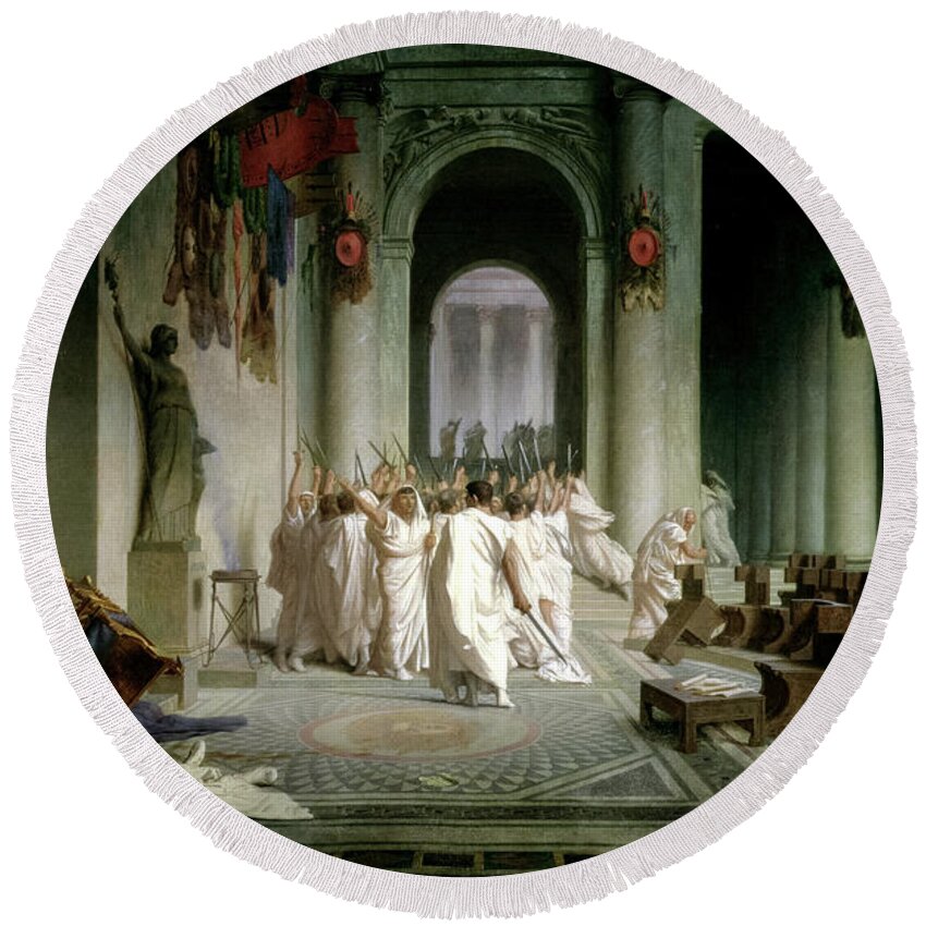 Jean-leon Gerome Round Beach Towel featuring the painting The Death of Julius Caesar, 1867 by Jean-Leon Gerome