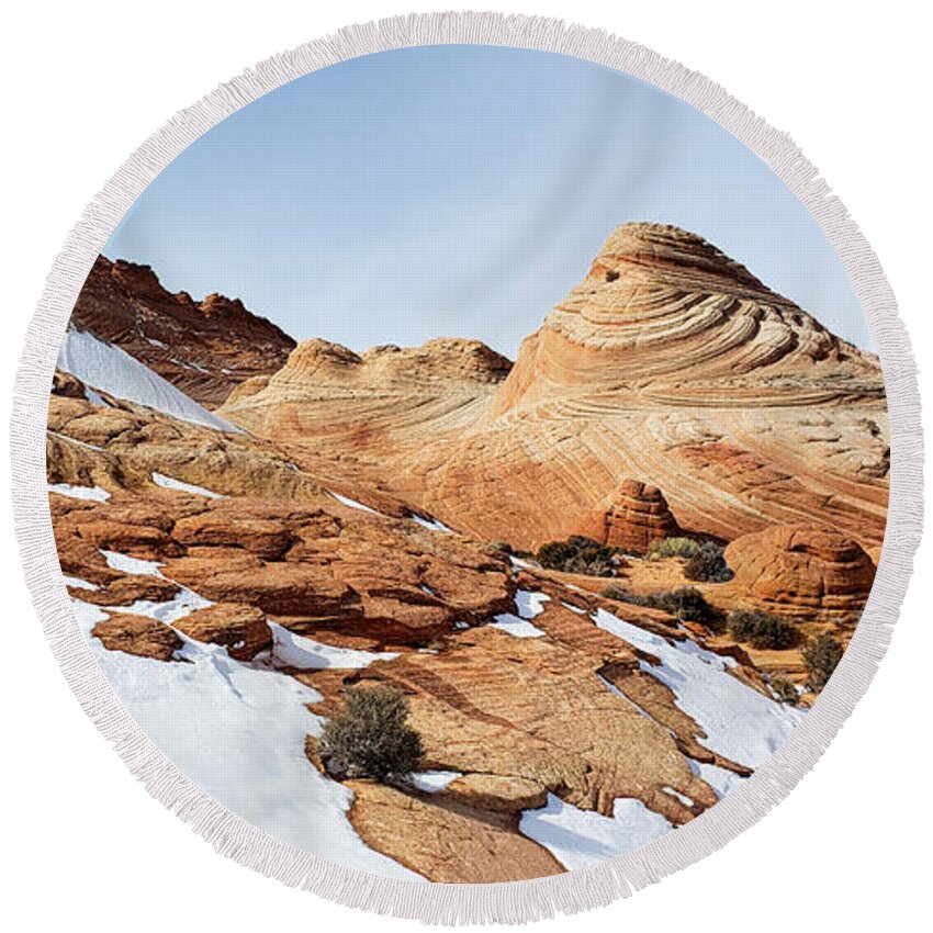 White Round Beach Towel featuring the photograph The Desert Wears White - Coyote Buttes by Bonny Puckett