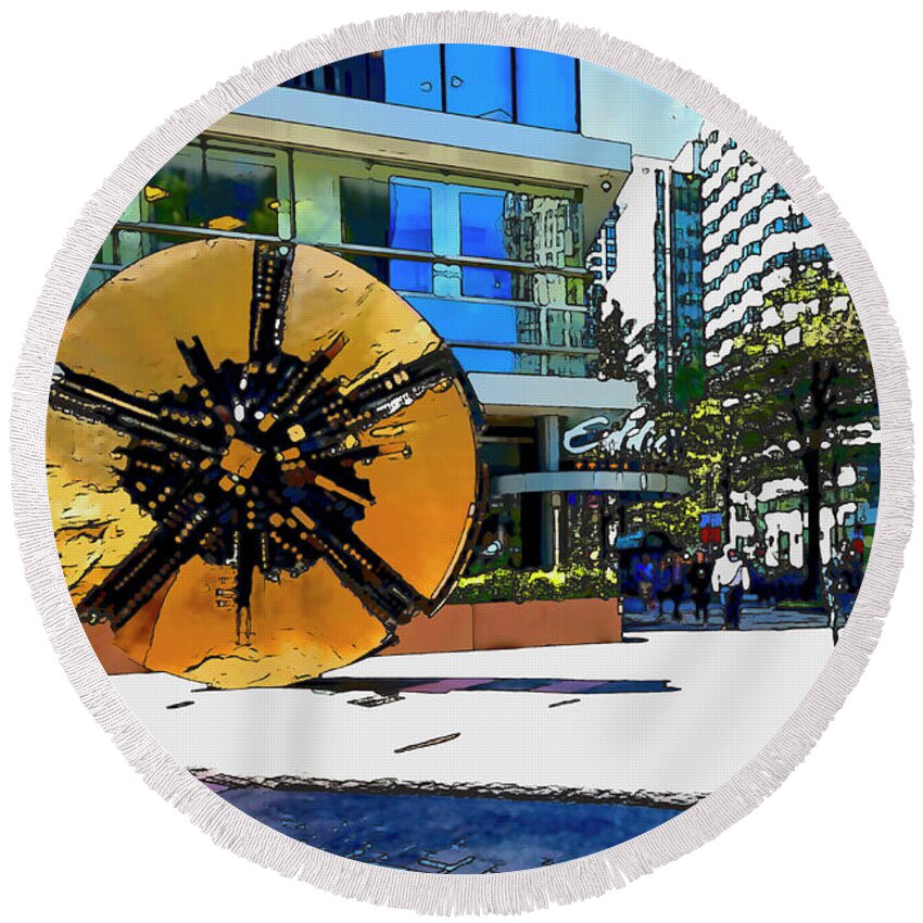 Architectural-photographer-charlotte Round Beach Towel featuring the digital art The Disk by SnapHappy Photos
